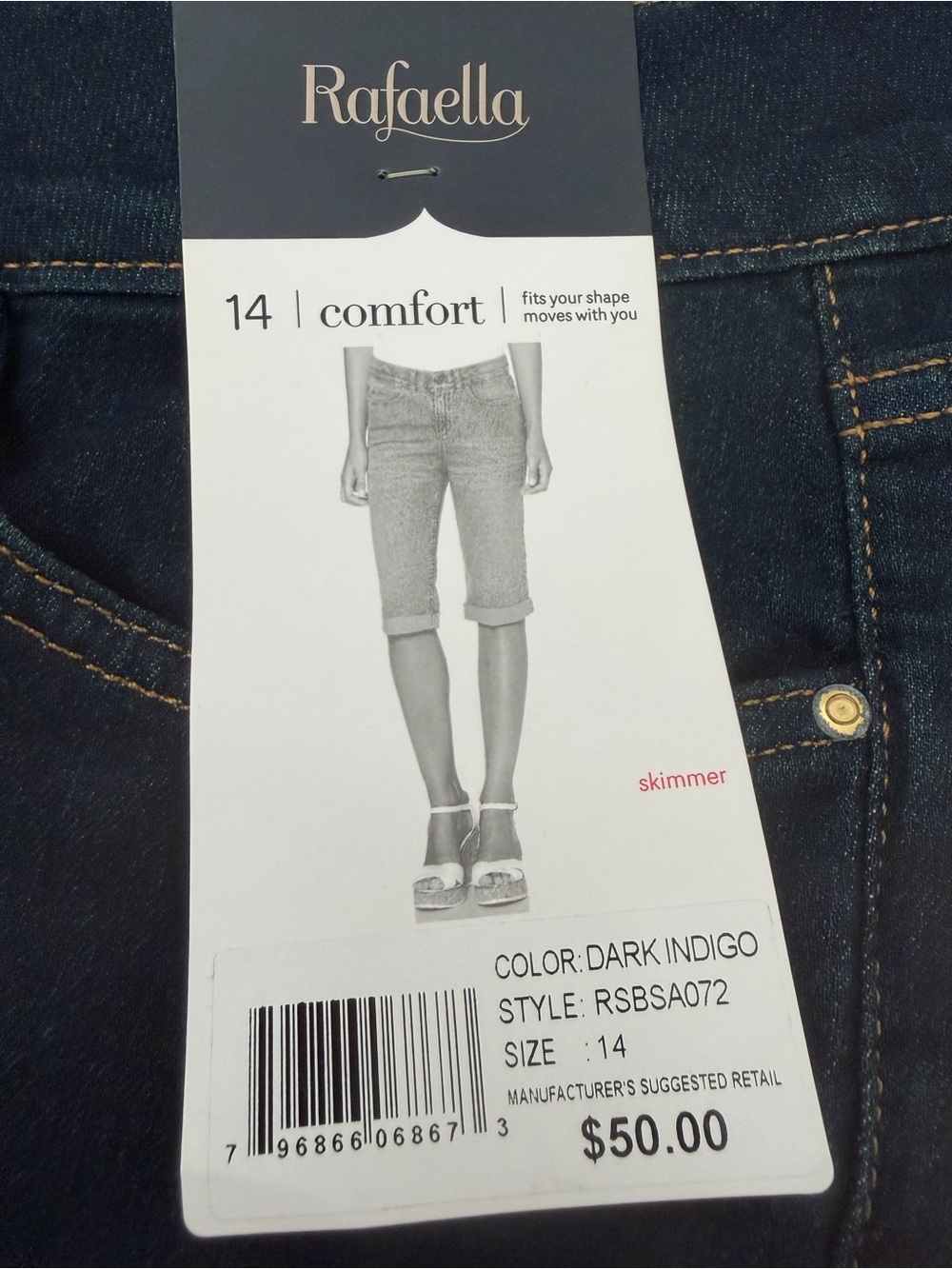 Rafaella Weekend Women's NWT Comfort Skimmer Denim Shorts Size 14 Dark Indigo